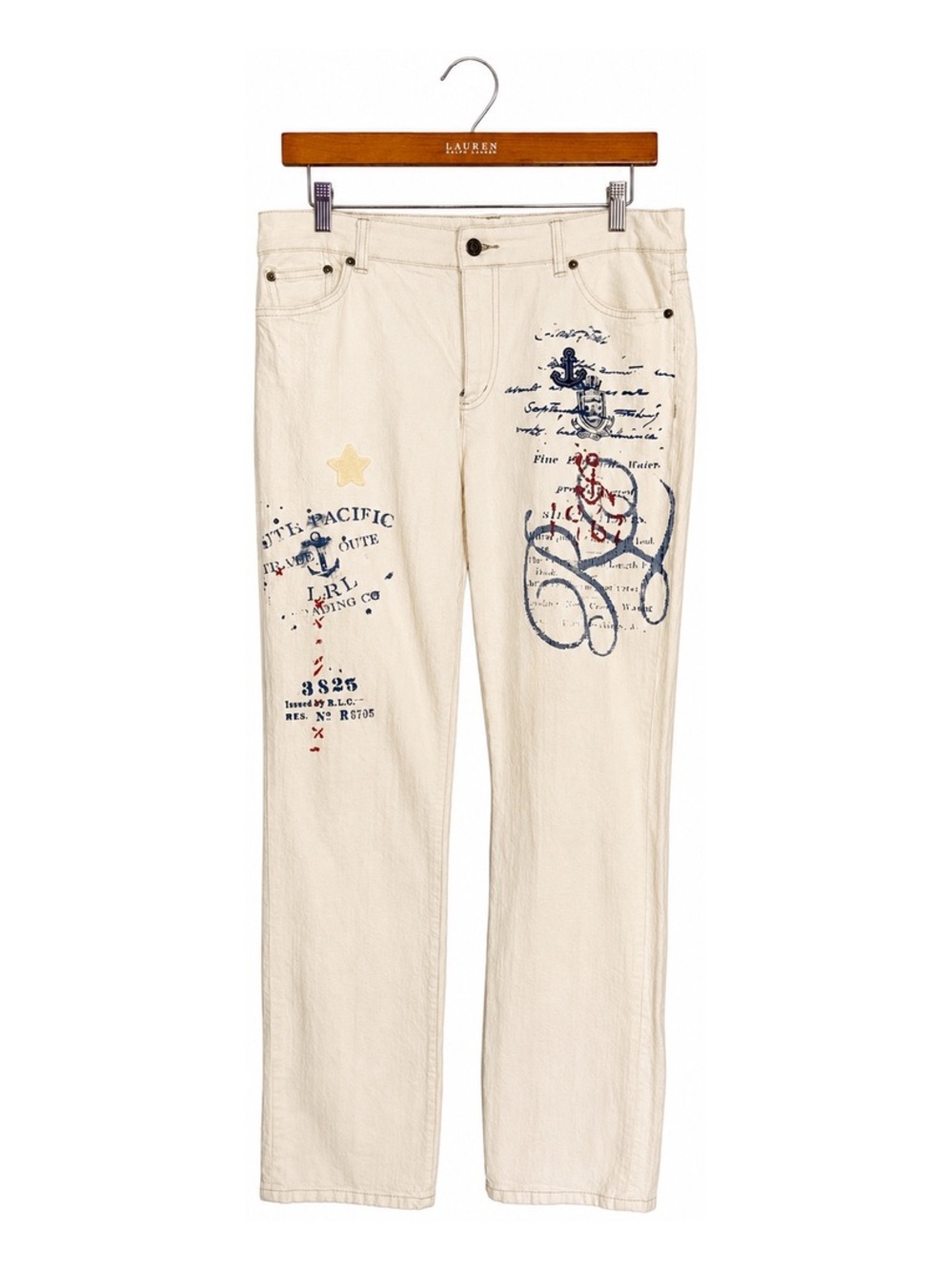 🌺Lauren Ralph Lauren Cream Straight-Leg Graphic Jeans